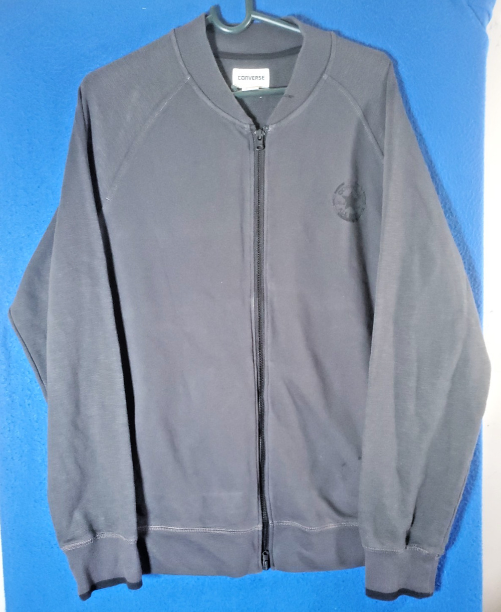 Converse All Star Mens XL Grey Full Zip Bomber Jacket Fleece Track Top Chuck